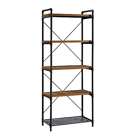 Sauder® Iron City 76"H 5-Shelf Bookcase, Checkered Oak/Dark Industrial