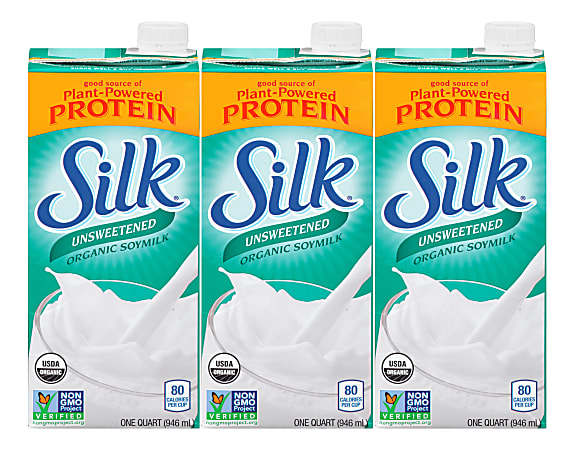 Silk Unsweetened Organic Soymilk, 32 Oz, Pack Of 3 Cartons