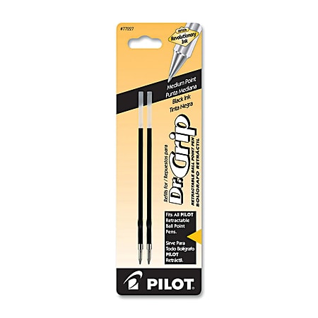 Pilot® Ballpoint Pen Refills, Fits Dr. Grip & All Pilot® Retractable Ballpoint Pens, Medium Point, 1.0 mm, Black, Pack Of 2
