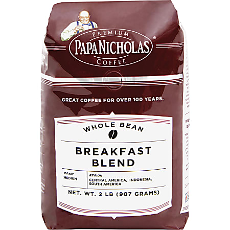PapaNicholas Coffee Whole Bean Coffee, Breakfast Blend, 2 Lb Per Bag