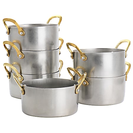 Martha Stewart 6-Piece Mini Vintage Circular Dutch Oven Set With Brass Handle, Silver/Gold