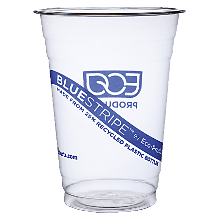 Eco-Products® BlueStripe PET Cold Cups, 16 Oz, Clear/Blue, Pack Of 1,000