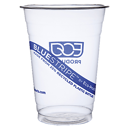 Eco-Products® BlueStripe PET Cold Cups, 16 Oz, Clear/Blue,