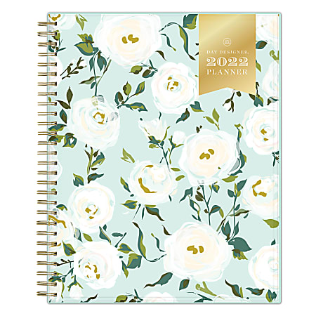 Day Designer Monthly Planner, 8” x 10”, Coming Up Roses Mint, January To December 2022, 132439