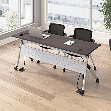 Bush Business Furniture Envision 72"W Training Table with Powered Grommets and 2 Chairs with Arms, Storm Gray/Cool Gray Metallic, Standard Delivery