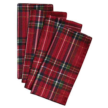 Amscan Christmas Plaid 3-Ply Fabric Napkins, 11" x 4-1/2", Red, Pack Of 8 Napkins