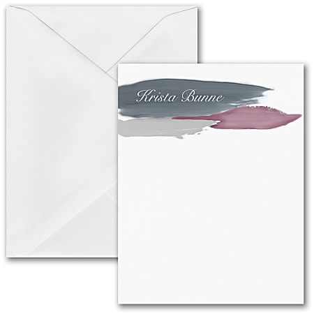 Custom Premium Stationery Flat Note Cards, 5-1/2" x 4-1/4", A Splash Of Color, White, Box Of 25 Cards