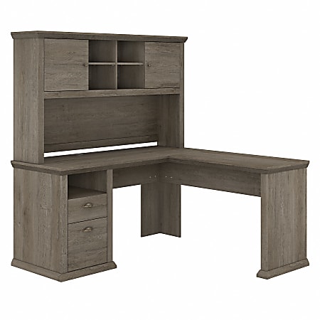 Bush Furniture Yorktown 60"W L-Shaped Desk With Hutch, Restored Gray, Standard Delivery