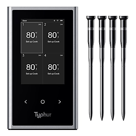 Typhur® Sync Quad 4-Probe Wireless Meat Thermometer, 6-1/8”H x 3-7/16”W x 1-1/8”D, Gray