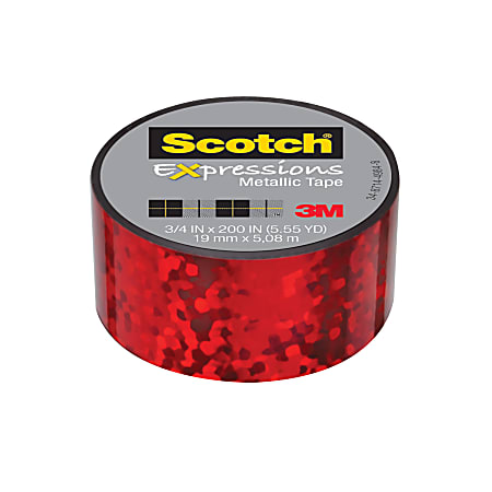 Scotch® Expressions Metallic Tape, 1" Core, 0.75" x 200", Red Crinkles