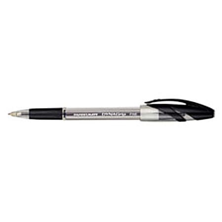 Paper Mate® Dynagrip Stick Pens, 0.5 mm, Fine Point, Clear Barrel, Black Ink, Pack Of 12