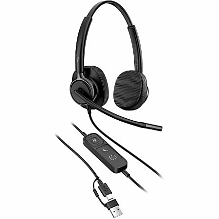 HP Poly Mission 425 On-Ear Wired Headset, Black, C01B6A6AC3