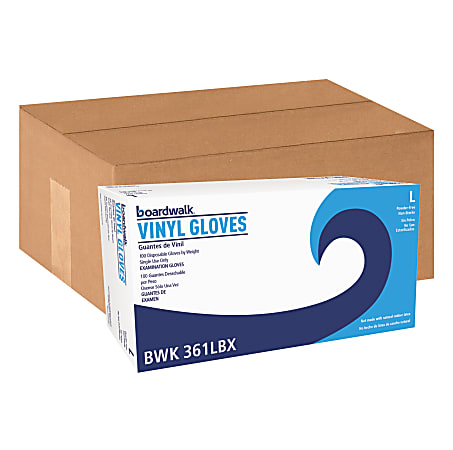Boardwalk Disposable Powder-Free Vinyl Exam Gloves, Large, Clear, Box Of 1,000 Gloves