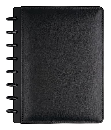 TUL® Discbound Notebook With Leather Cover, Junior Size, Narrow Ruled, 60 Sheets, Black