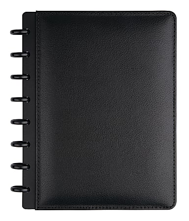 TUL® Discbound Notebook, Junior Size, Leather Cover, Narrow Ruled, 60 Sheets, Black