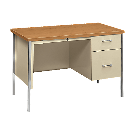 HON® 34000 46"W Steel Single-Pedestal Computer Desk, Harvest/Putty