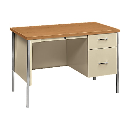 HON® 34000 Series Steel Single-Pedestal Desk, Harvest/Putty