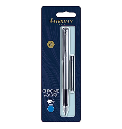 pensionist valg overdraw Waterman Allure Fountain Pen Fine Point 0.5 mm Chrome Barrel Blue Ink -  Office Depot