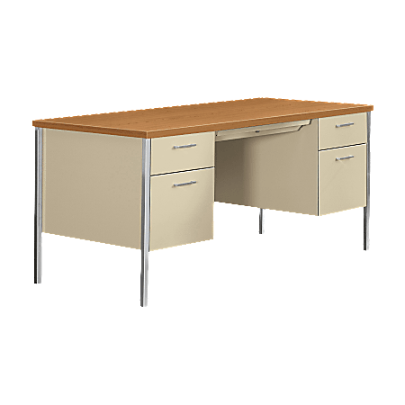 HON® 34000 Series Steel Double-Pedestal 46"W Writing Desk, Harvest/Putty
