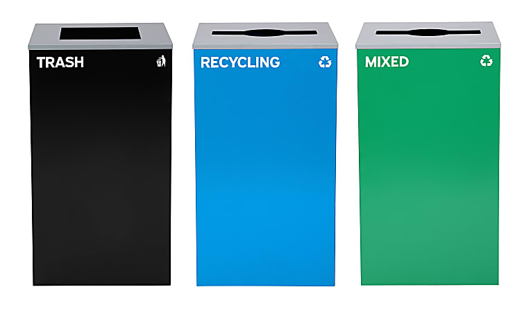 Alpine Industries Stainless-Steel Open Top Mixed, Recycling And Trash Can Set, 29 Gallons Black/Blue/Green - ALP4450-BLK-KIT31