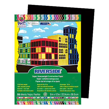 Riverside® Groundwood 100% Recycled Construction Paper, 9" x 12", Black, 50 Sheets Per Pack, Case Of 50 Packs
