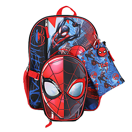 Bioworld Marvel Spider Man 5 Piece Backpack Set BlackBlueRed Office Depot