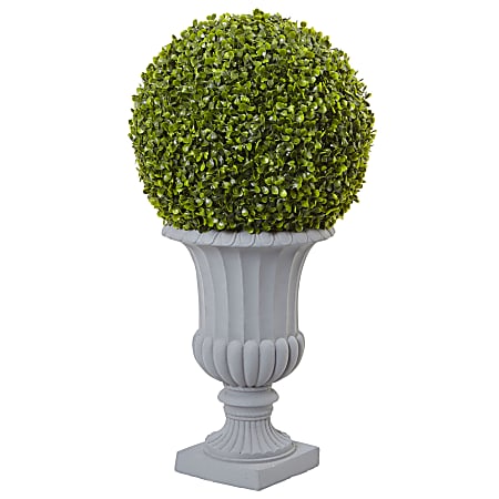 Nearly Natural 30" Boxwood Topiary With Urn, Green/Gray