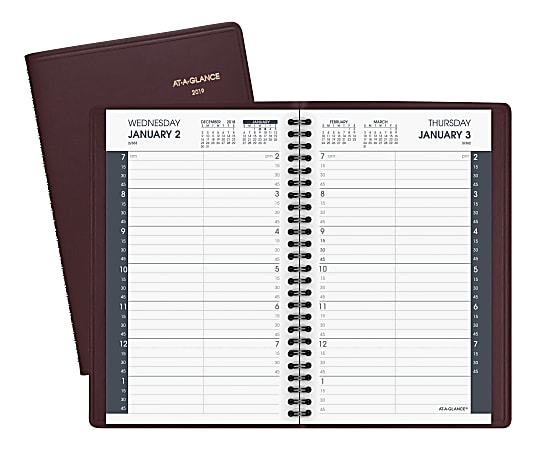 AT-A-GLANCE® Faux Leather Daily Appointment Book, 4 7/8" x 8", Burgundy, January 2019 to December 2019, AAG7080050DG