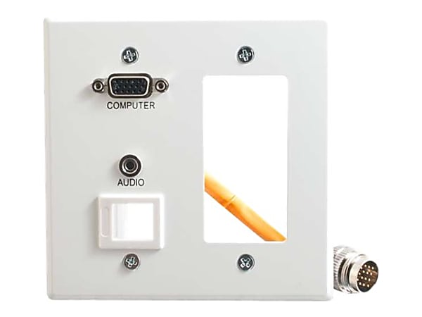 C2G RapidRun Double Gang Integrated VGA (HD15) + 3.5mm + Keystone + Decorative Style Wall Plate - White - Mounting plate - HD-15, mini-phone stereo 3.5 mm - white - 2-gang