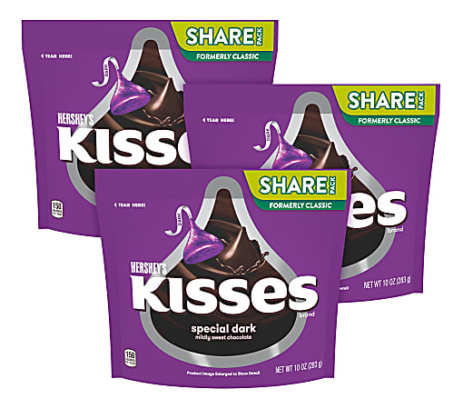 Hershey's Kisses Special Dark Mildly Sweet Dark Chocolate Candy,  Individually Wrapped, 10 Oz, Share Bag