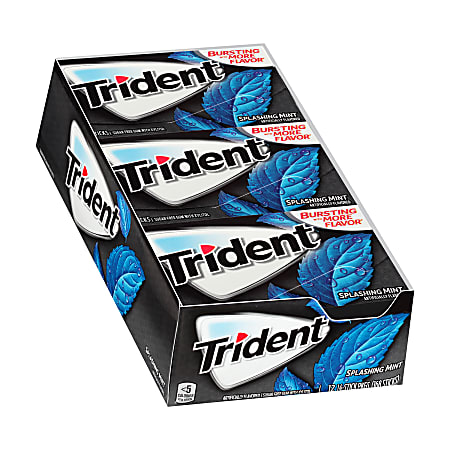Trident® Sugar-Free Splashing Mint Gum, 14 Pieces Per Pack, Box Of 12 Packs