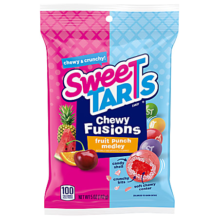 SweetTarts Chewy Fruit Punch Medley Fusions, 5 Oz, Pack Of 12 Candy Bags