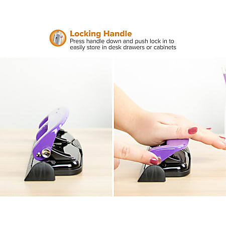 EZ Squeeze Three-Hole Punch, 12-Sheet Capacity, Purple-Black