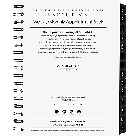 2024 AT-A-GLANCE® Executive Weekly/Monthly Appointment Book Refill For 70-545, 6-1/2" x 8-3/4", January To December 2024, 7090810