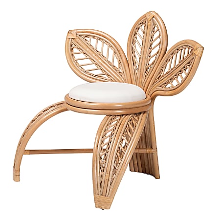 bali & pari Gresham Modern Bohemian Fabric and Rattan Leaf Accent Chair, White/Natural Brown