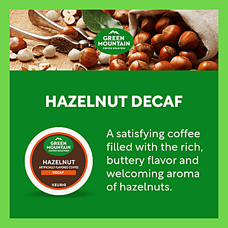 Green Mountain Coffee Roasters Hazelnut Decaf Coffee Keurig Single