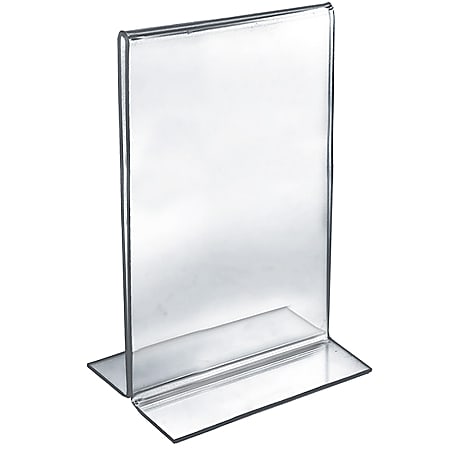 Azar Displays Double-Foot Acrylic Sign Holders, 14" x 8 1/2", Clear, Pack Of 10