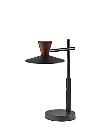 Adesso Elmore LED Desk Lamp, 16-1/2”, Black/Walnut Shade/Black Base