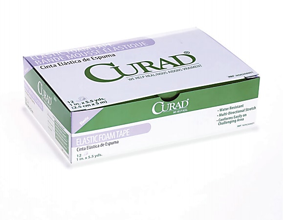 CURAD® Elastic Foam Adhesive Tape, 2" x 5 1/2 yd., White, 6 Rolls Per Box, Case Of 6 Boxes