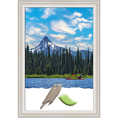 Amanti Art Picture Frame, 28" x 40", Matted For 24" x 36", Trio White Wash Silver