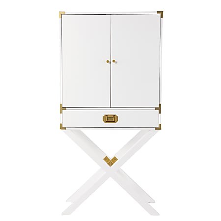SEI Furniture Campaign 30"W Tall Bar Cabinet With Storage, White/Gold