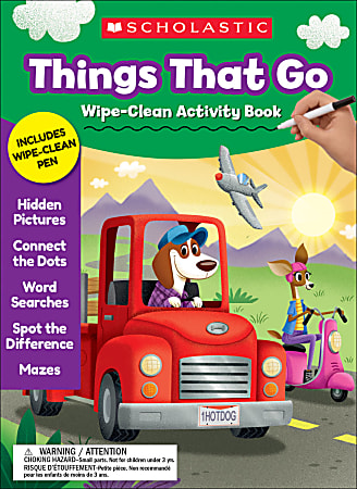 Scholastic® Things That Go Wipe-Clean Activity Book, Preschool