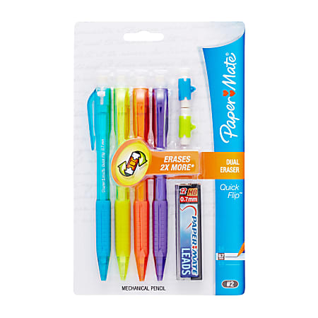 Paper Mate® Quick Flip Mechanical Pencils, 0.7 mm, Assorted Barrel Colors, Pack Of 4