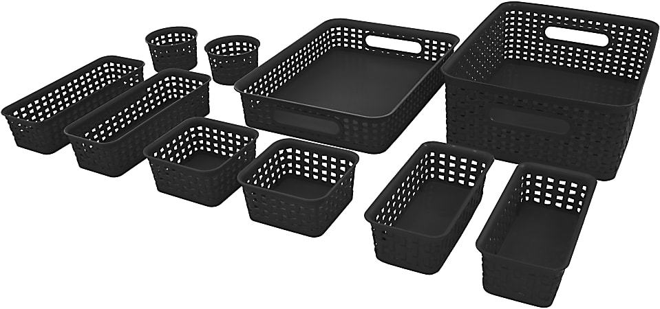 Advantus Plastic Weave Bins, Black, Set Of 10 Bins