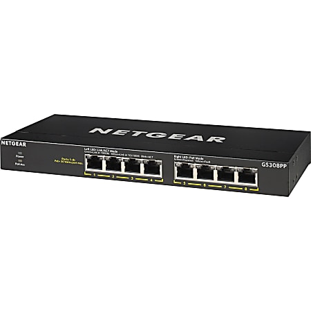Netgear GS308PP Ethernet Switch - 8 Ports - 2 Layer Supported - Twisted Pair - Desktop, Wall Mountable, Rac - GS308PP100NAS