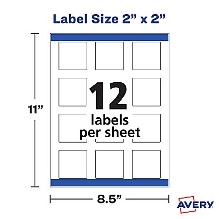 Avery Print To The Edge Labels 22853 Square 2 x 2 Glossy Clear