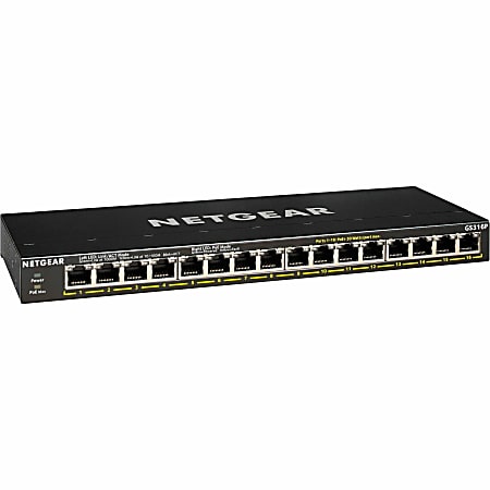 Netgear GS316P Ethernet Switch - 16 Ports - 2 Layer Supported - Twisted Pair - Desktop, Wall Mountable, Rac - GS316P100NAS