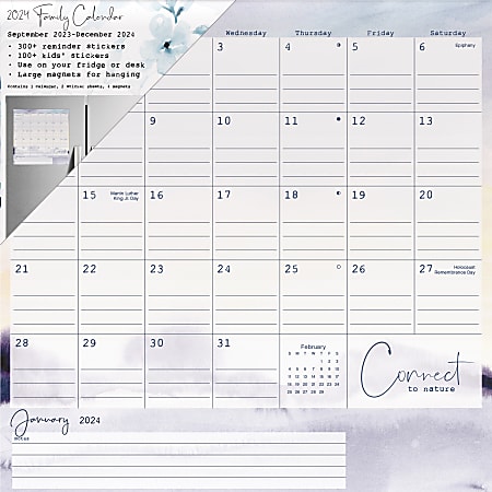 2024 DateWorks Monthly Magnetic Family Calendar, 12 x 12, Mindfulness,  January To December 2024