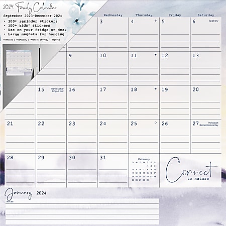 2024 DateWorks Monthly Magnetic Family Calendar, 12" x 12", Mindfulness, January To December 2024 