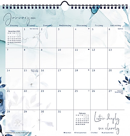 2024 DateWorks Monthly Spiral Wall Calendar, 12" x 12", Mindfulness, January To December 2024